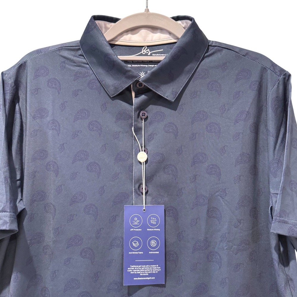 Boston Scott Golf Polo Shirt Paisley Print UPF Moisture Wicking‎ Mens Small NEW